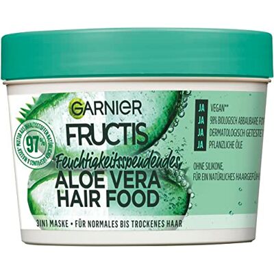 Garnier Hairfood Masque capillaire hydratant 3 en 1 à l'aloe vera, sans soucis pour les cheveux souples, fructis, 390 ml Garnier Hairfood Masque capillaire hydratant 3 en 1 à l'aloe vera, sans soucis pour les cheveux souples, fructis, 390 ml