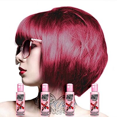 Crazy Color Renbow Lot de 4 colorations semi-permanentes pour cheveux Rouge rubis 100 ml Crazy Color Renbow Lot de 4 colorations semi-permanentes pour cheveux Rouge rubis 100 ml