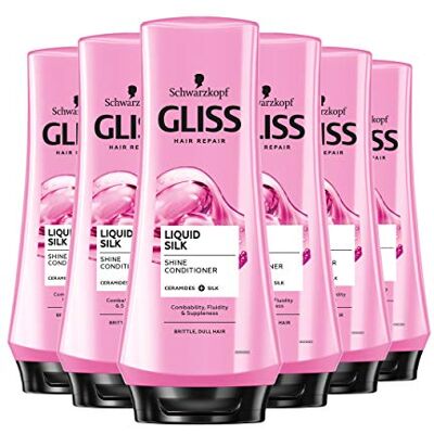 Schwarzkopf Gliss Liquid Silk Gloss Lot de 6 après-shampoings à la kératine 200 ml Schwarzkopf Gliss Liquid Silk Gloss Lot de 6 après-shampoings à la kératine 200 ml