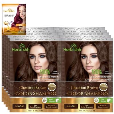 Herbishh Shampoing colorant pour cheveux gris – Shampooing colorant capillaire avec masque capillaire à l'argan – Taille voyage – Coloration des cheveux en quelques minutes – Couleur durable – 10 Herbishh Shampoing colorant pour cheveux gris – Shampooing colorant capillaire avec masque capillaire à l'argan – Taille voyage – Coloration des cheveux en quelques minutes – Couleur durable – 10