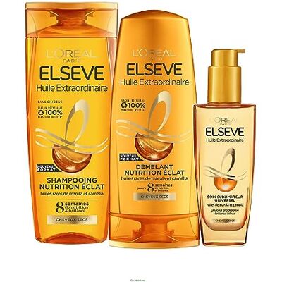 L'Oreal Paris L’Oréal Paris Routine Capillaire pour Cheveux Secs Cheveux Nourris Huiles Rares de Marula & Camélia 3 Produits Shampooing, Démêlant, Huile Elseve Huile Extraordinaire L'Oreal Paris L’Oréal Paris Routine Capillaire pour Cheveux Secs Cheveux Nourris Huiles Rares de Marula & Camélia 3 Produits Shampooing, Démêlant, Huile Elseve Huile Extraordinaire