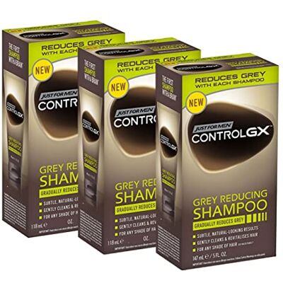 PROMOO Just For Men Control GX Grey Reducing Shampooing pour cheveux gris à l'huile de coco et à l'aloe vera Nouvelle formule améliorée – Toutes les nuances 118 ml – Lot de 3 PROMOO Just For Men Control GX Grey Reducing Shampooing pour cheveux gris à l'huile de coco et à l'aloe vera Nouvelle formule améliorée – Toutes les nuances 118 ml – Lot de 3
