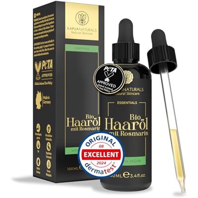Kapua Naturals Huile de romarin pour cheveux 100 ml – avec acide hyaluronique & biotine – stimule la croissance et renforce les racines – soin capillaire vegan & bio, rosemary oil for hair Kapua Naturals Huile de romarin pour cheveux 100 ml – avec acide hyaluronique & biotine – stimule la croissance et renforce les racines – soin capillaire vegan & bio, rosemary oil for hair