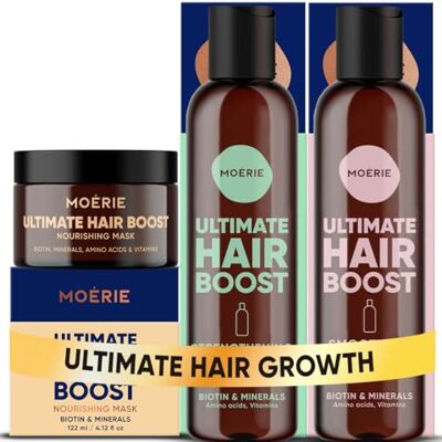 Moerie Shampoo et Conditionneur Plus Hair Masque – Le Kit Incontournable de Soins Capillaires – Pour Cheveux Longs, Thickes, Épaisses Produits Véganes – Sans Parabènes Moerie Shampoo et Conditionneur Plus Hair Masque – Le Kit Incontournable de Soins Capillaires – Pour Cheveux Longs, Thickes, Épaisses Produits Véganes – Sans Parabènes