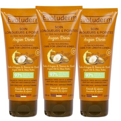 Evoluderm Soin Longueurs & Pointes Ultra-Nourrissant Argan Divin 100 ml 97% d'Origine Naturelle Végan Fabrication Française Lot de 3 x 100 ml Evoluderm Soin Longueurs & Pointes Ultra-Nourrissant Argan Divin 100 ml 97% d'Origine Naturelle Végan Fabrication Française Lot de 3 x 100 ml