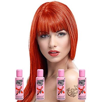 Crazy Color Lot de 4 teintures capillaires semi-permanentes 100 ml (corail rouge) Crazy Color Lot de 4 teintures capillaires semi-permanentes 100 ml (corail rouge)