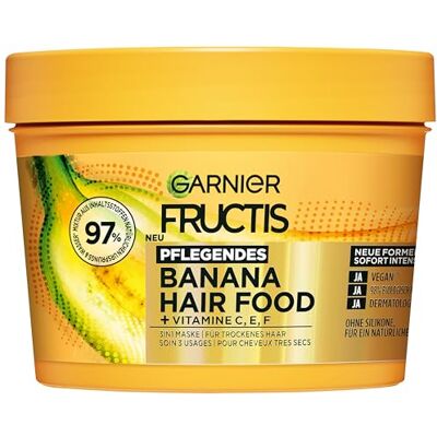 Garnier Fructis Masque nourrissant banane 3 en 1 pour cheveux secs avec complexe lipidique extra végétalien 400 ml Garnier Fructis Masque nourrissant banane 3 en 1 pour cheveux secs avec complexe lipidique extra végétalien 400 ml