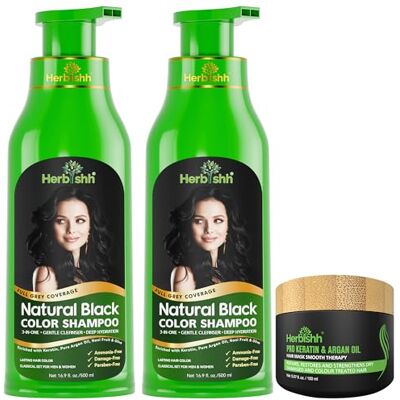 Herbishh Ultimate Kit Shampooing Coloration (2 pièces + masque argan) pour cheveux gris Coloration permanente Longue durée (noir) Herbishh Ultimate Kit Shampooing Coloration (2 pièces + masque argan) pour cheveux gris Coloration permanente Longue durée (noir)