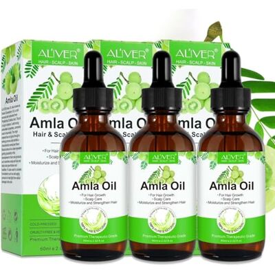 p-beauty Amla Huile capillaire pour une croissance intense des cheveux, contre les pellicules et la perte de cheveux, pressée à froid, bio et végétalienne, vitamine C, acide aminé, 3 x 60 ml p-beauty Amla Huile capillaire pour une croissance intense des cheveux, contre les pellicules et la perte de cheveux, pressée à froid, bio et végétalienne, vitamine C, acide aminé, 3 x 60 ml