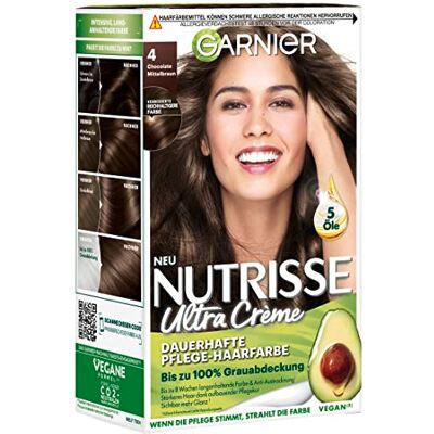 Garnier Nutrisse Coloration longue durée aux huiles de fruits nourrissantes, tenue 8 semaines, teinte ultra crème, 040 chocolat Garnier Nutrisse Coloration longue durée aux huiles de fruits nourrissantes, tenue 8 semaines, teinte ultra crème, 040 chocolat