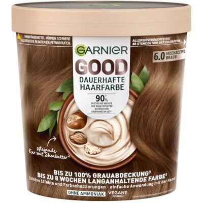 Garnier GOOD Coloration permanente 6.0 marron mochaccino, coloration permanente, sans ammoniaque, jusqu'à 100% de couverture des cheveux blancs, jusqu'à 8 semaines, application facile, parfum Garnier GOOD Coloration permanente 6.0 marron mochaccino, coloration permanente, sans ammoniaque, jusqu'à 100% de couverture des cheveux blancs, jusqu'à 8 semaines, application facile, parfum