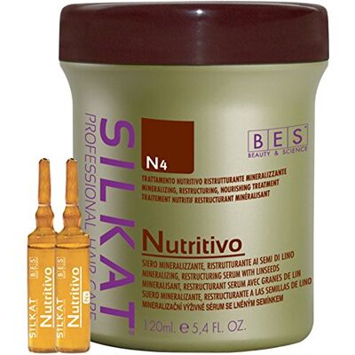 BES Silkat Nutritivo N4 Sérum minéralisant, restructurant, nourrissant aux graines de lin pour cheveux secs, décolorés et abîmés, 120 ml BES Silkat Nutritivo N4 Sérum minéralisant, restructurant, nourrissant aux graines de lin pour cheveux secs, décolorés et abîmés, 120 ml