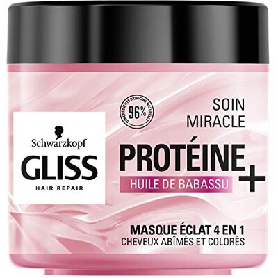 Gliss Schwarzkopf Masque Soin Miracle Eclat 4 en 1 Cheveux abîmés et colorés Soin Cheveux 96% d'ingrédients d'origine naturelle Pot de 400ml Gliss Schwarzkopf Masque Soin Miracle Eclat 4 en 1 Cheveux abîmés et colorés Soin Cheveux 96% d'ingrédients d'origine naturelle Pot de 400ml