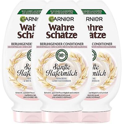 Garnier Wahre Schätze Lot de 3 flacons d'après-shampoing apaisant au lait d'avoine doux Démêle et hydrate les cheveux sensibles et le cuir chevelu sensible 3 x 200 ml Garnier Wahre Schätze Lot de 3 flacons d'après-shampoing apaisant au lait d'avoine doux Démêle et hydrate les cheveux sensibles et le cuir chevelu sensible 3 x 200 ml