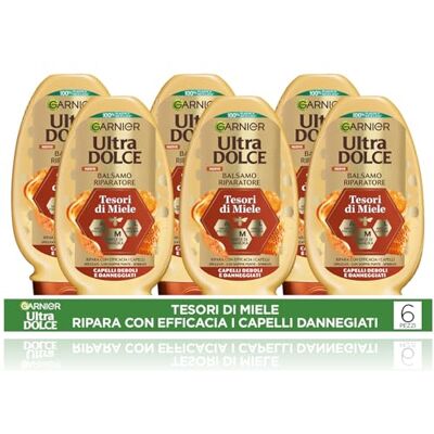 Garnier Ultra Doux Trésors de Miel, Multipack Baume Réparateur, 97% Origine Naturelle, Pour Cheveux Endommagés, Sans Silicone, Lot de 6 x 250 ml Garnier Ultra Doux Trésors de Miel, Multipack Baume Réparateur, 97% Origine Naturelle, Pour Cheveux Endommagés, Sans Silicone, Lot de 6 x 250 ml