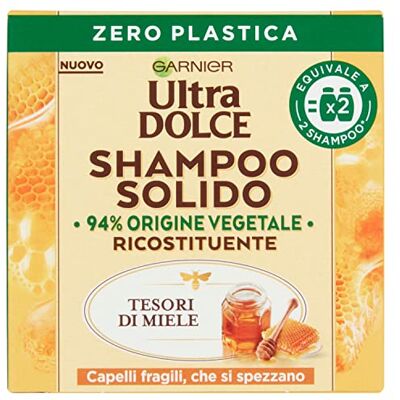 Garnier Ultra Doux Shampooing Solide Trésors de Miel, Pour Cheveux Cassants Cassés, Avec emballage 100% écologique sans plastique, 60 gr Garnier Ultra Doux Shampooing Solide Trésors de Miel, Pour Cheveux Cassants Cassés, Avec emballage 100% écologique sans plastique, 60 gr