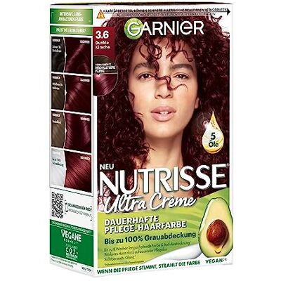 Garnier Nutrisse Coloration capillaire longue durée aux huiles de fruits nourrissantes, tenue 8 semaines, teinte ultra crème, cerise foncée 36 Garnier Nutrisse Coloration capillaire longue durée aux huiles de fruits nourrissantes, tenue 8 semaines, teinte ultra crème, cerise foncée 36
