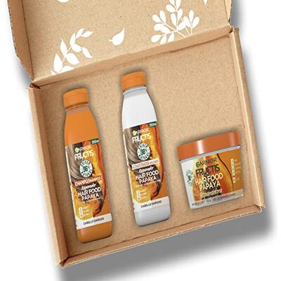 Garnier Fructis Pack Hair Food Papaya Shampoing, après-shampoing et masque, démêlage, réparation intensive des cheveux abîmés, sans silicone 350 ml 400 ml Garnier Fructis Pack Hair Food Papaya Shampoing, après-shampoing et masque, démêlage, réparation intensive des cheveux abîmés, sans silicone 350 ml 400 ml