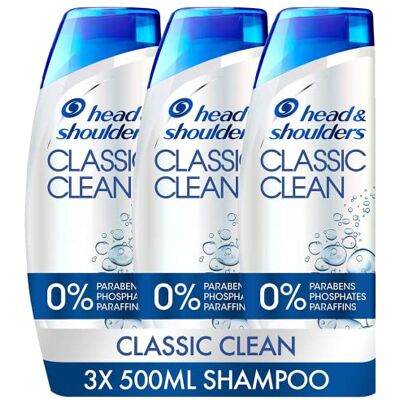 Head & Shoulders Classic Clean Lot de 3 shampoings antipelliculaire Traitement du cuir chevelu 3 x 500 ml Head & Shoulders Classic Clean Lot de 3 shampoings antipelliculaire Traitement du cuir chevelu 3 x 500 ml