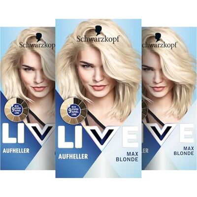 LIVE Schwarzkopf Max Blonde 00B Lot de 3 flacons de 142,5 ml de éclaircissement pour jusqu'à 9 niveaux d'éclaircissement sans jaunissement, éclaircissement des cheveux avec technologie anti-casse LIVE Schwarzkopf Max Blonde 00B Lot de 3 flacons de 142,5 ml de éclaircissement pour jusqu'à 9 niveaux d'éclaircissement sans jaunissement, éclaircissement des cheveux avec technologie anti-casse