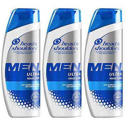 Head & Shoulders Men Ultra Male Care Shampoing Antipelliculaire, Pour un Cuir Chevelu Propre, Aux Minéraux Marins, Lot de 3x250 ml Head & Shoulders Men Ultra Male Care Shampoing Antipelliculaire, Pour un Cuir Chevelu Propre, Aux Minéraux Marins, Lot de 3x250 ml