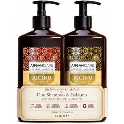 Arganicare Duo shampooing + après-shampoing Castor Accélérateur de croissance Nettoie et hydrate en douceur les cheveux Tous types de cheveux 1 x 400 ml + 1 x 400 ml Arganicare Duo shampooing + après-shampoing Castor Accélérateur de croissance Nettoie et hydrate en douceur les cheveux Tous types de cheveux 1 x 400 ml + 1 x 400 ml