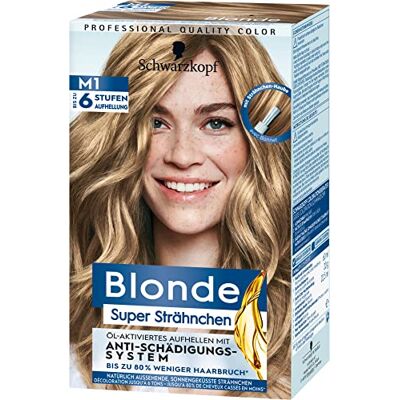 Schwarzkopf Blonde M1 Super Mèches (103 ml), kit de mèches pour éclaircir les cheveux activés par l'huile avec système anti-dommages, éclaircissement jusqu'à 6 niveaux pour les mèches baisées au Schwarzkopf Blonde M1 Super Mèches (103 ml), kit de mèches pour éclaircir les cheveux activés par l'huile avec système anti-dommages, éclaircissement jusqu'à 6 niveaux pour les mèches baisées au