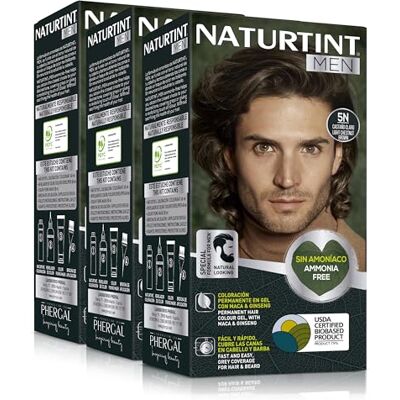 Naturtint Men Coloration permanente sans ammoniaque spéciale homme 100 % couverture des cheveux blancs Couleur naturelle et durable Ingrédients naturels 5N Châtain clair Naturtint Men Coloration permanente sans ammoniaque spéciale homme 100 % couverture des cheveux blancs Couleur naturelle et durable Ingrédients naturels 5N Châtain clair