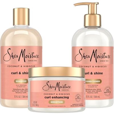 Shea Moisture Coconut & Hibiscus Curl TRIO: Includes Curl & Shine Shampoo, Curl & Shine CONDITIONER, Curl Enhancing Smoothie Contrôle de dommage by Shea Moisture Coconut & Hibiscus Curl TRIO: Includes Curl & Shine Shampoo, Curl & Shine CONDITIONER, Curl Enhancing Smoothie Contrôle de dommage by
