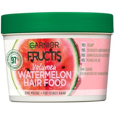 Garnier Fructis Masque Repulpant Multi-Usages Pastèque, Pour Cheveux Fins, 390 ml Garnier Fructis Masque Repulpant Multi-Usages Pastèque, Pour Cheveux Fins, 390 ml