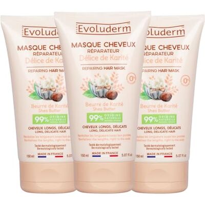 Evoluderm Masque Cheveux Réparateur Délice de Karité 150 ml 99% d'origine naturelle Fabrication Française Lot de 3 x 150 ml Evoluderm Masque Cheveux Réparateur Délice de Karité 150 ml 99% d'origine naturelle Fabrication Française Lot de 3 x 150 ml