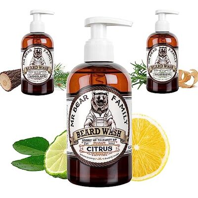Mr Bear Family Shampoing barbe homme naturel 250ml Citron plus d'hydratation pour une barbe plus fournie et plus saine 2-en-1 savon à barbe et revitalisant pour barbe Produit barbe hommes Mr Bear Family Shampoing barbe homme naturel 250ml Citron plus d'hydratation pour une barbe plus fournie et plus saine 2-en-1 savon à barbe et revitalisant pour barbe Produit barbe hommes