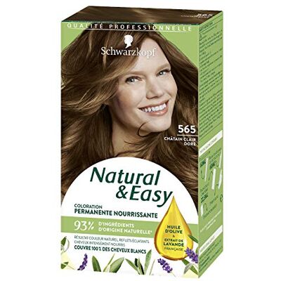 Schwarzkopf Natural & Easy Coloration Permanente Naturelle Cheveux Huile d'olive et Extrait de Lavande 93% d’ingrédients d’origine naturelle Châtain Clair Doré 565 Schwarzkopf Natural & Easy Coloration Permanente Naturelle Cheveux Huile d'olive et Extrait de Lavande 93% d’ingrédients d’origine naturelle Châtain Clair Doré 565