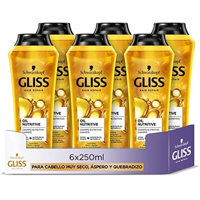 Gliss Shampooing pour cheveux très secs, cassants ou cassants Oil Nutritive 6 unités de 250 ml (1500 ml) Gamme Nutrition Gliss Shampooing pour cheveux très secs, cassants ou cassants Oil Nutritive 6 unités de 250 ml (1500 ml) Gamme Nutrition