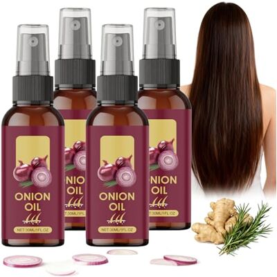 Raevior Lot de 4 sprays d'huile capillaire à l'oignon rouge pour la croissance des cheveux, romarin à l'huile de sérum d'oignon, racine de gingembre et vitamine E, renforce les racines des cheveux, réduit la Raevior Lot de 4 sprays d'huile capillaire à l'oignon rouge pour la croissance des cheveux, romarin à l'huile de sérum d'oignon, racine de gingembre et vitamine E, renforce les racines des cheveux, réduit la