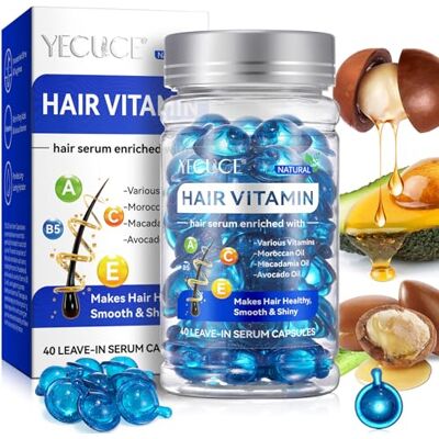 MYOWNER Sérum de Vitamin pour Cheveux Secs et Abimés, Capsules de Sérum de Traitement Capillaire avec Huile Argan, Huile Avocat, Vitamine A, C, E Pro Vit.B5 pour Réparer et Soin des Cheveux 40 Bleu MYOWNER Sérum de Vitamin pour Cheveux Secs et Abimés, Capsules de Sérum de Traitement Capillaire avec Huile Argan, Huile Avocat, Vitamine A, C, E Pro Vit.B5 pour Réparer et Soin des Cheveux 40 Bleu