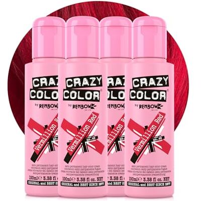 Crazy Color Crazy Colour Semi Permanent Hair Dye By Renbow Vermillion Red No.40 (100ml) Box of 4 Crazy Color Crazy Colour Semi Permanent Hair Dye By Renbow Vermillion Red No.40 (100ml) Box of 4