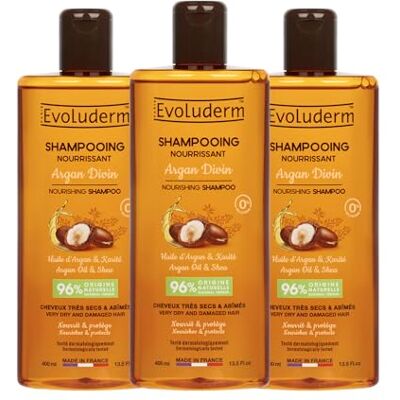 Evoluderm Shampoing Nourrissant Argan Divin 400 ml 96% d’Origine Naturelle Végan Fabrication Française Lot de 3 x 400 ml Evoluderm Shampoing Nourrissant Argan Divin 400 ml 96% d’Origine Naturelle Végan Fabrication Française Lot de 3 x 400 ml