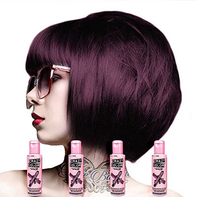 Crazy Color Lot de 4 teintures semi-permanentes 100 ml (aubergine) Crazy Color Lot de 4 teintures semi-permanentes 100 ml (aubergine)