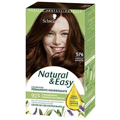 Schwarzkopf Natural & Easy Coloration Permanente Naturelle Cheveux Huile d'olive et Extrait de Lavande 93% d’ingrédients d’origine naturelle Châtain Noisette 576 Schwarzkopf Natural & Easy Coloration Permanente Naturelle Cheveux Huile d'olive et Extrait de Lavande 93% d’ingrédients d’origine naturelle Châtain Noisette 576