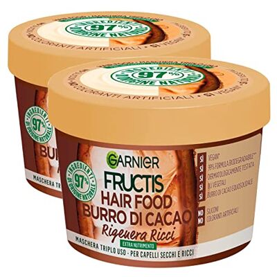 Garnier 2 x Fructis Hair Food Masque 3 en 1 Régénère Bouclés Traitement Vegan avec Beurre de Cacao pour Cheveux Secs 2 bocaux de 390 ml Garnier 2 x Fructis Hair Food Masque 3 en 1 Régénère Bouclés Traitement Vegan avec Beurre de Cacao pour Cheveux Secs 2 bocaux de 390 ml