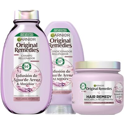 Garnier Original Remedies Eau de riz routine : shampooing 400 ml + après-shampoing 250 ml + masque 340 ml Garnier Original Remedies Eau de riz routine : shampooing 400 ml + après-shampoing 250 ml + masque 340 ml