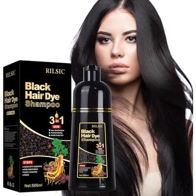 RILSIC Shampoing colorant 3 en 1 pour homme et femme, coloration instantanée des cheveux, couverture 100% cheveux gris, coloration cheveux noir naturel en quelques minutes (500 ml) (Noir) RILSIC Shampoing colorant 3 en 1 pour homme et femme, coloration instantanée des cheveux, couverture 100% cheveux gris, coloration cheveux noir naturel en quelques minutes (500 ml) (Noir)