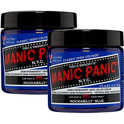 Manic Panic Rockabilly Bleu Classic Creme, teinture capillaire semi-permanente, végétalienne, non testée sur les animaux, 2 x 118 ml Manic Panic Rockabilly Bleu Classic Creme, teinture capillaire semi-permanente, végétalienne, non testée sur les animaux, 2 x 118 ml