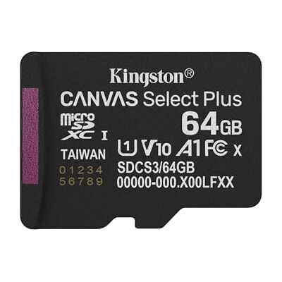Kingston Canvas Select Plus Carte mémoire microSD 64GB micSDXC Gen3 100R A1 Adaptateur SD Non Inclus SDCS3/64GBSP Kingston Canvas Select Plus Carte mémoire microSD 64GB micSDXC Gen3 100R A1 Adaptateur SD Non Inclus SDCS3/64GBSP