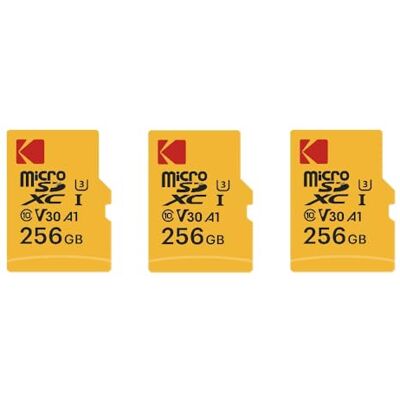 Kodak Pack de 3 Cartes Mémoire Micro SD 256GB, Classe 10, Haute Performance, avec Adaptateur Kodak Pack de 3 Cartes Mémoire Micro SD 256GB, Classe 10, Haute Performance, avec Adaptateur
