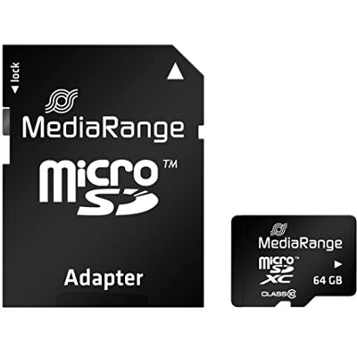 MediaRange Carte mémoire micro SDXC avec adaptateur SD 64 Go, classe 10, vitesse de lecture jusqu'à 60 Mo/s, stockage de données externe pour appareils mobiles tels que les appareils photo numériques MediaRange Carte mémoire micro SDXC avec adaptateur SD 64 Go, classe 10, vitesse de lecture jusqu'à 60 Mo/s, stockage de données externe pour appareils mobiles tels que les appareils photo numériques