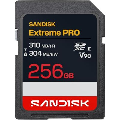 SanDisk Extreme PRO UHS-II V90 Carte SD de 256 Go (vitesses de lecture jusqu’à 310 Mo/s, vitesses d’écriture jusqu’à 304 Mo/s, compatible avec les appareils photo reflex numériques et hybrides) SanDisk Extreme PRO UHS-II V90 Carte SD de 256 Go (vitesses de lecture jusqu’à 310 Mo/s, vitesses d’écriture jusqu’à 304 Mo/s, compatible avec les appareils photo reflex numériques et hybrides)