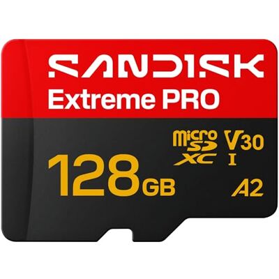 SanDisk Extreme PRO Carte UHS-I microSD + SD Adapter, 128 Go (vitesses de lecture allant jusqu’à 250 Mo/s et d’écriture jusqu’à 120 Mo/s, 5K, 3K, 4K UHD, C10, V30, U3, A2) SanDisk Extreme PRO Carte UHS-I microSD + SD Adapter, 128 Go (vitesses de lecture allant jusqu’à 250 Mo/s et d’écriture jusqu’à 120 Mo/s, 5K, 3K, 4K UHD, C10, V30, U3, A2)