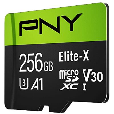 PNY Elite-X Carte mémoire microSDXC 256 Go + Adaptateur SD, 100 Mo/s Vitesse de lecture, Classe 10 UHS-1, U3, A1 App performance, V30 pour vidéo 4K PNY Elite-X Carte mémoire microSDXC 256 Go + Adaptateur SD, 100 Mo/s Vitesse de lecture, Classe 10 UHS-1, U3, A1 App performance, V30 pour vidéo 4K